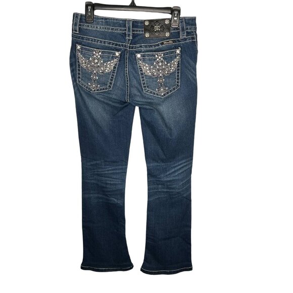 Miss Me Jeans Women’s Size 28 Wing Cross Embellished Medium Wash Bootcut Denim - Picture 2 of 10